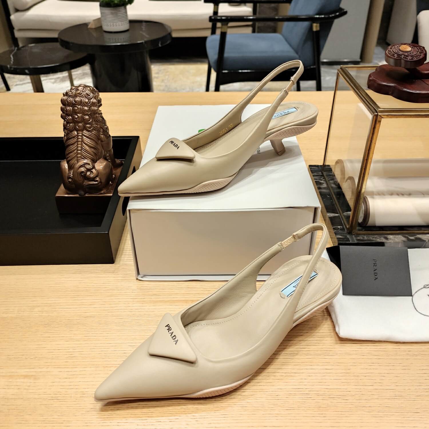 Prada Women Nylon Gabardine Slingback Pumps Heel - Image 6