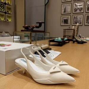 Prada Women Nylon Gabardine Slingback Pumps-White
