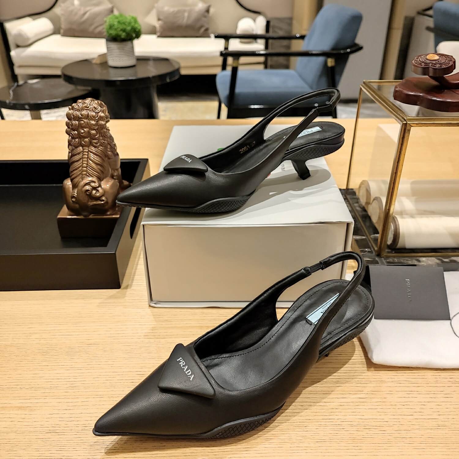 Prada Women Nylon Gabardine Slingback Pumps-Black - Image 2