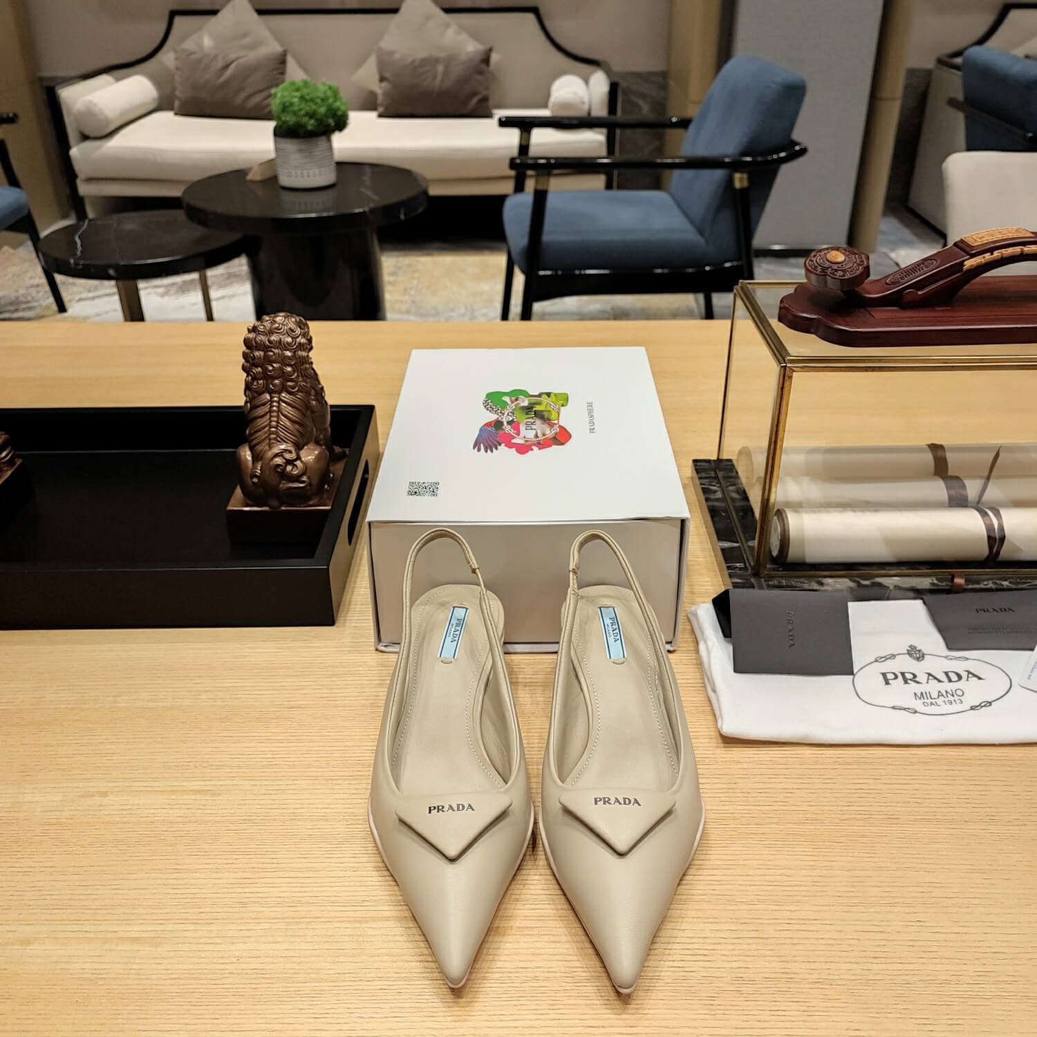 Prada Women Nylon Gabardine Slingback Pumps Heel - Image 5