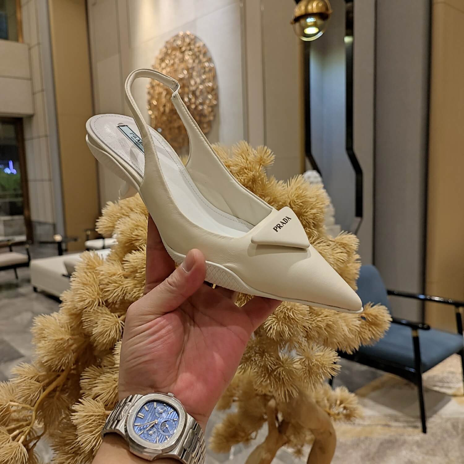 Prada Women Nylon Gabardine Slingback Pumps-White - Image 3