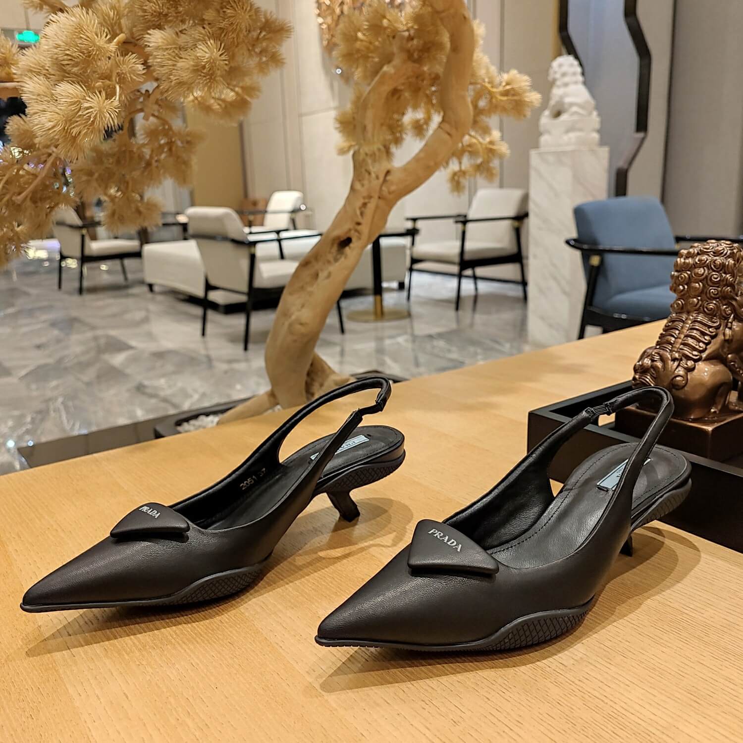 Prada Women Nylon Gabardine Slingback Pumps-Black - Image 7