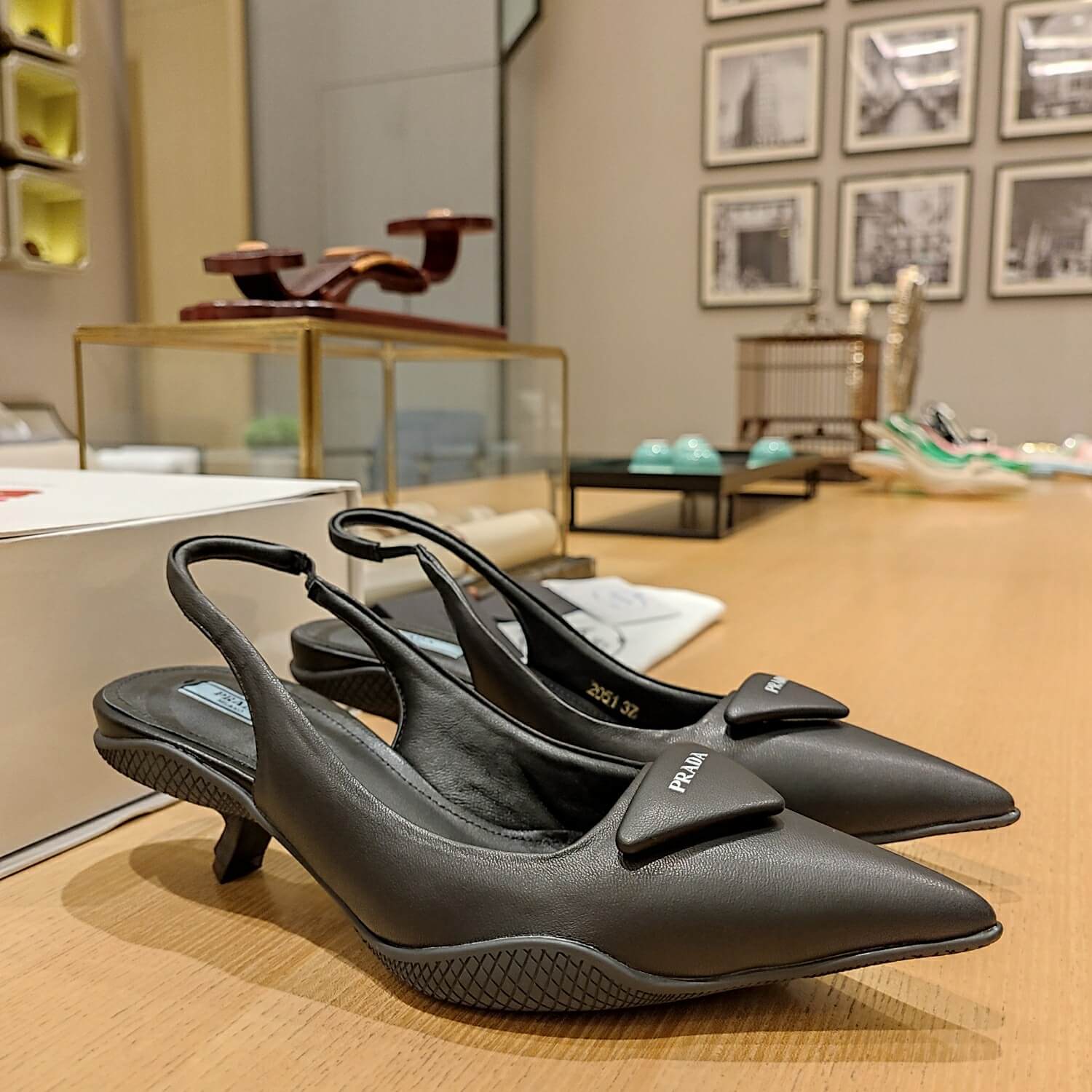 Prada Women Nylon Gabardine Slingback Pumps-Black