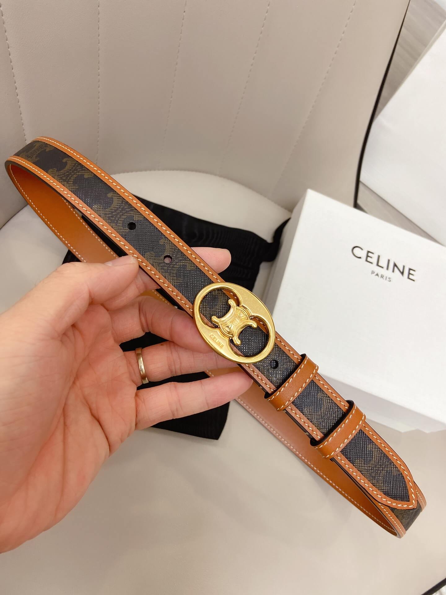 Celine Triomphe Belt in Triomphe Canvas and Calfskin - Image 2
