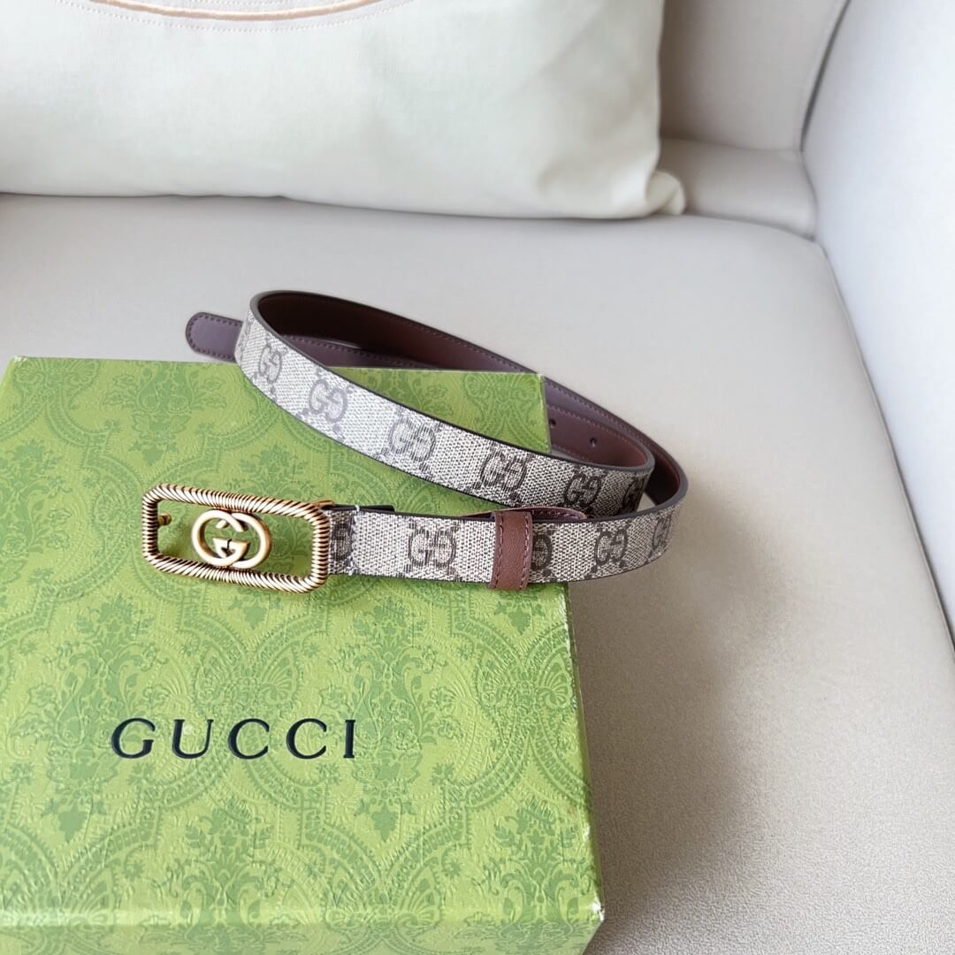 Gucci Thin Belt With Interlocking G Buckle Leather - Image 2
