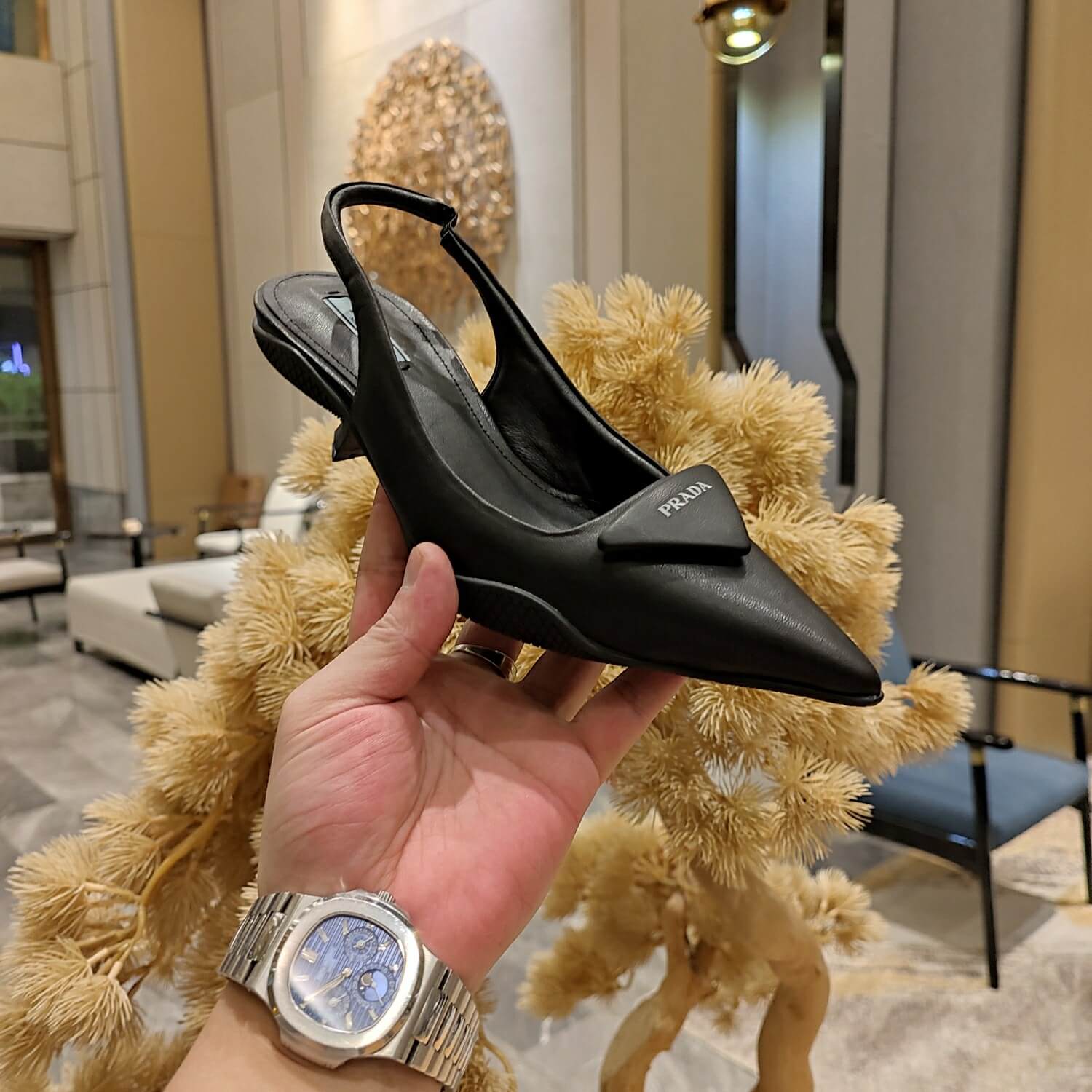 Prada Women Nylon Gabardine Slingback Pumps-Black - Image 6