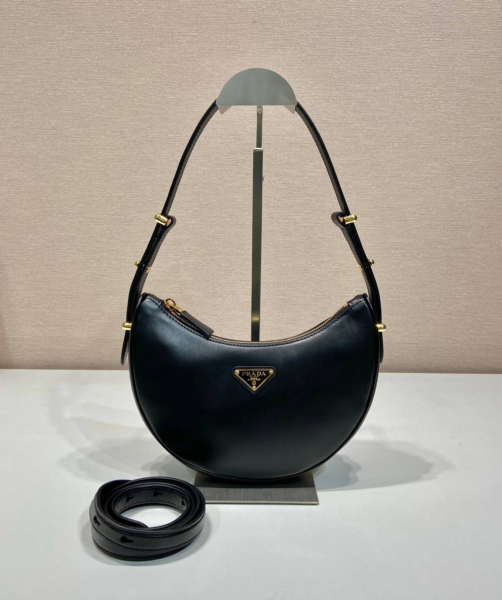 Prada Zip Leather Black Shoulder Bag