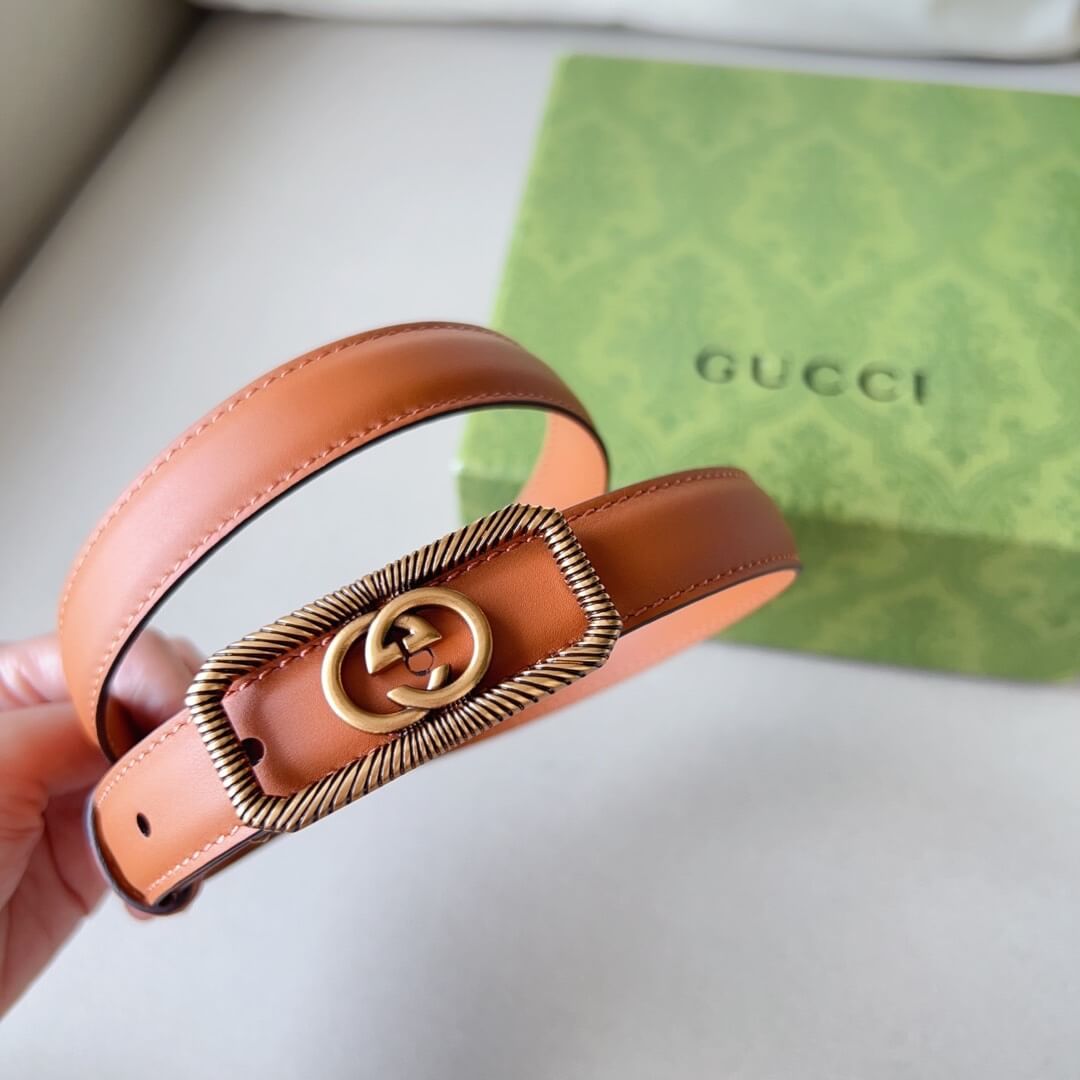 Gucci Thin Belt With Interlocking G Buckle Leather - Image 3