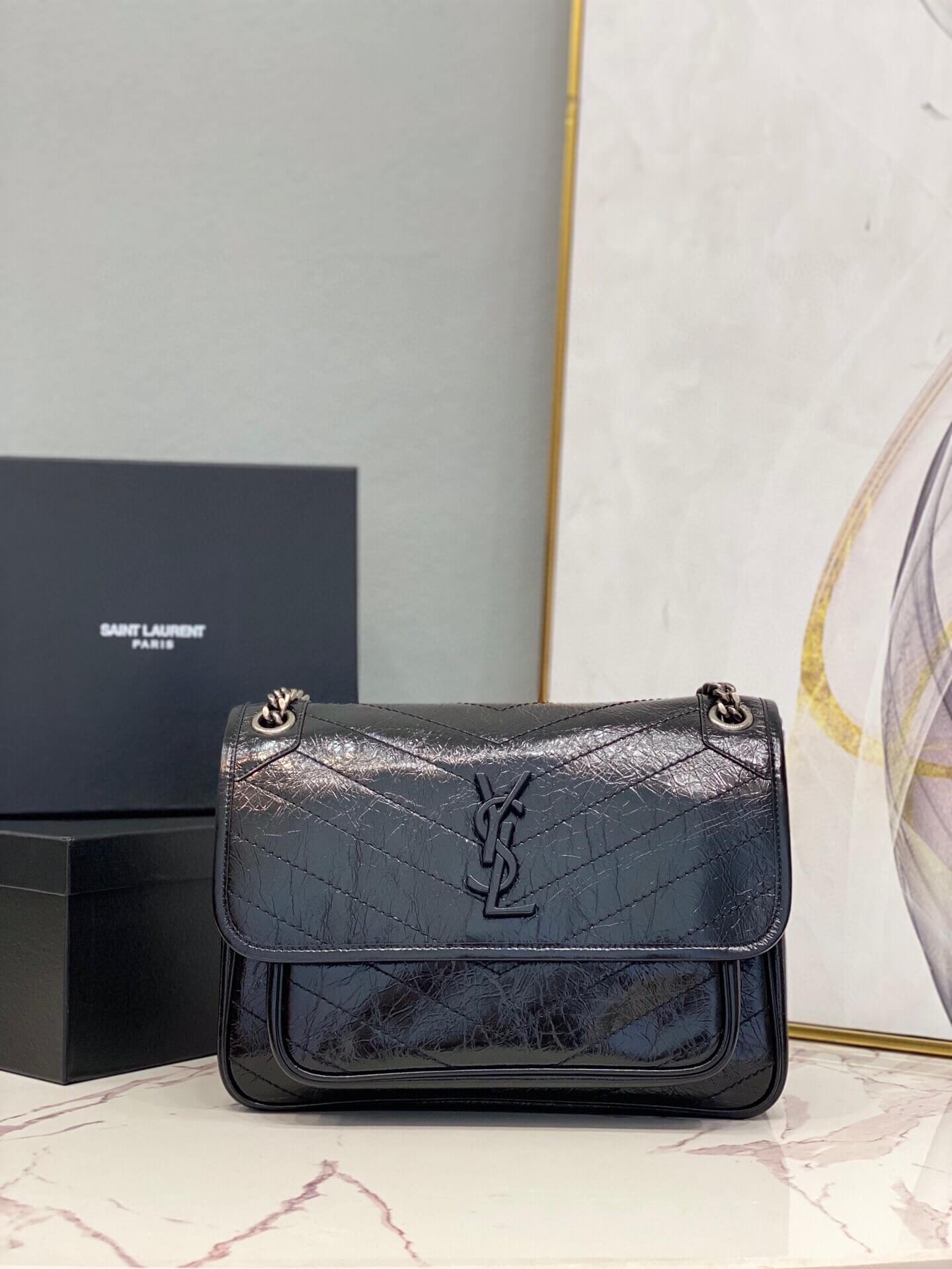 Women's YSL Niki Medium Leather Shoulder Bag