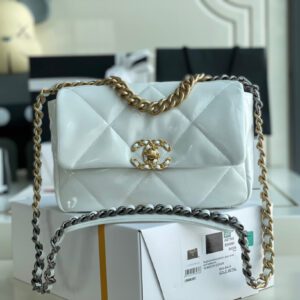 Chanel 19 Bag White Patent Leather