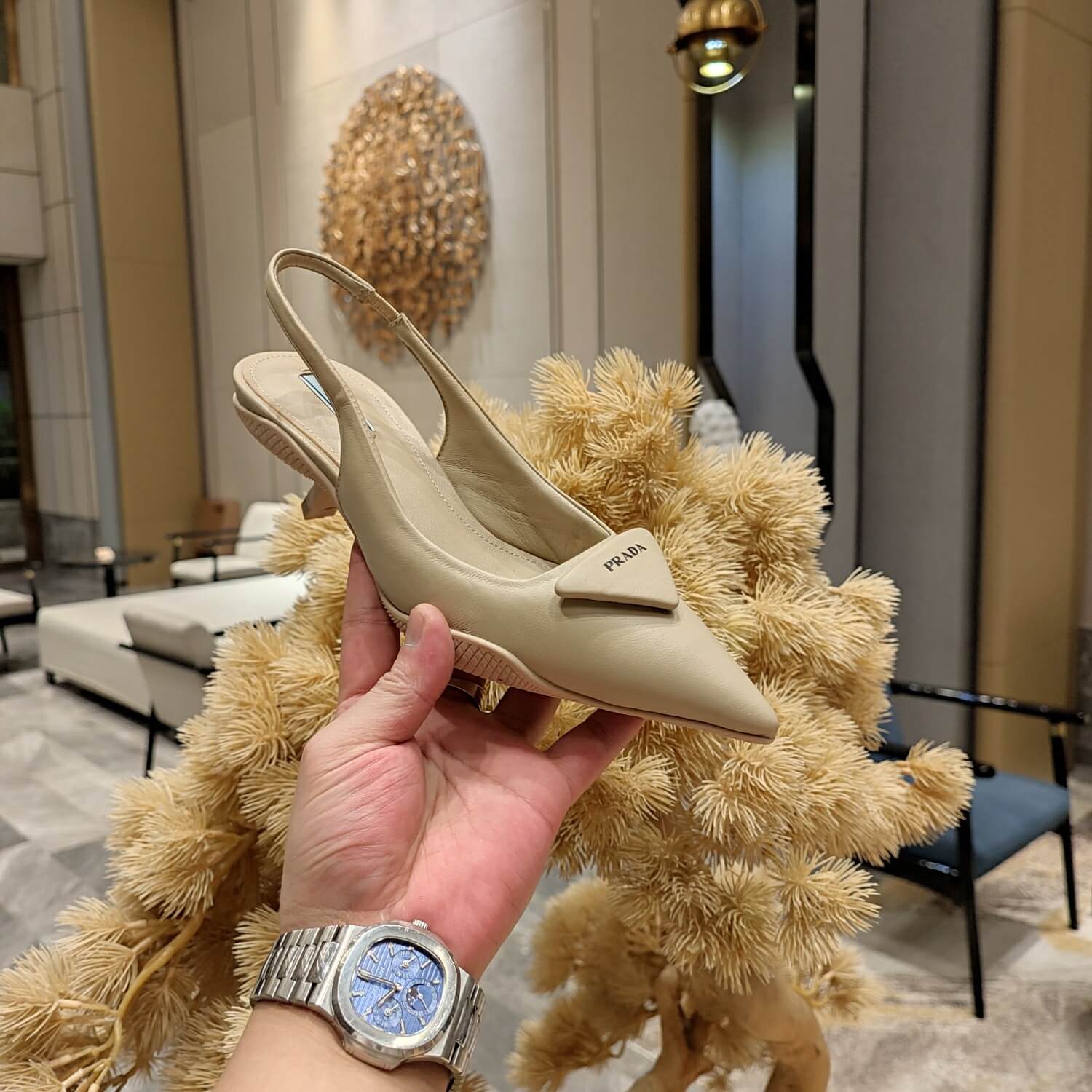 Prada Women Nylon Gabardine Slingback Pumps Heel - Image 8