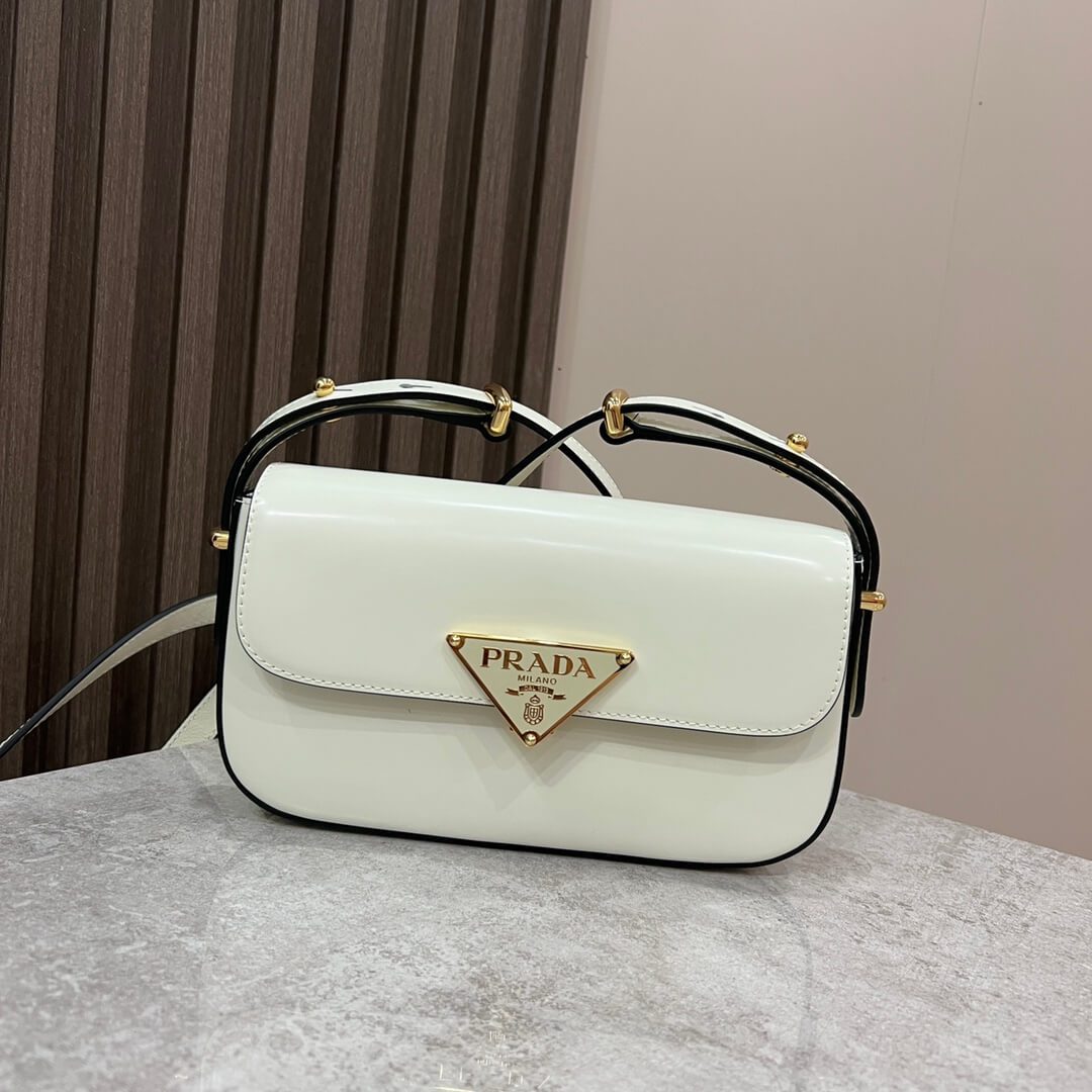 Prada Embleme Saffiano Shoulder Bag White