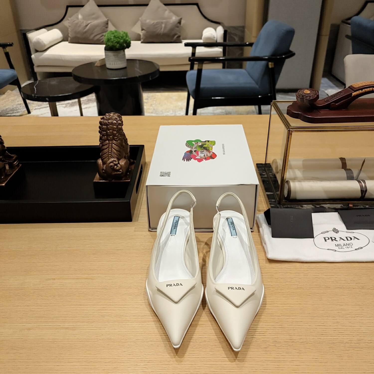 Prada Women Nylon Gabardine Slingback Pumps-White - Image 8