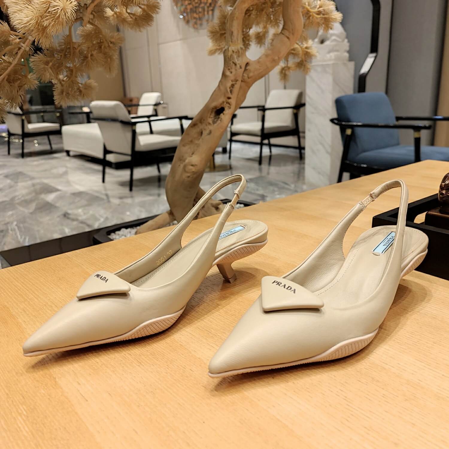Prada Women Nylon Gabardine Slingback Pumps Heel - Image 9