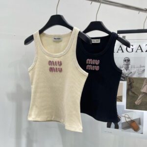 Miu Miu Logo-embellished Ribbed Tank Top