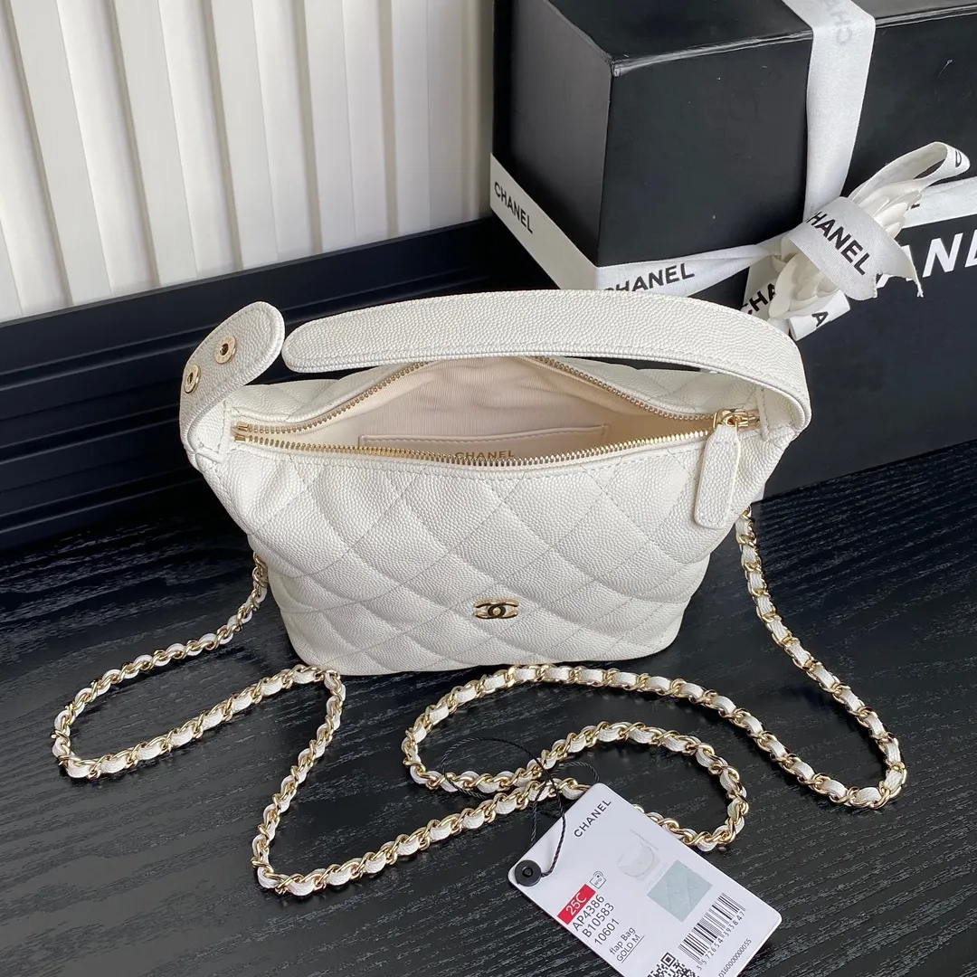 CC 25C Hobo Bag Top Handle White Grained Calfskin - Image 9