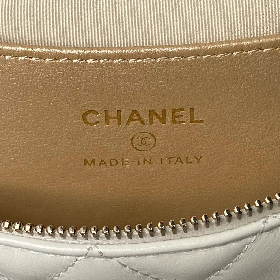 CHANEL Front Pocket Hobo Pouch Mini White Quilted Caviar - Image 5