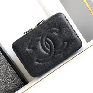 CHANEL Leather Pouch Auth Black Medium Women France