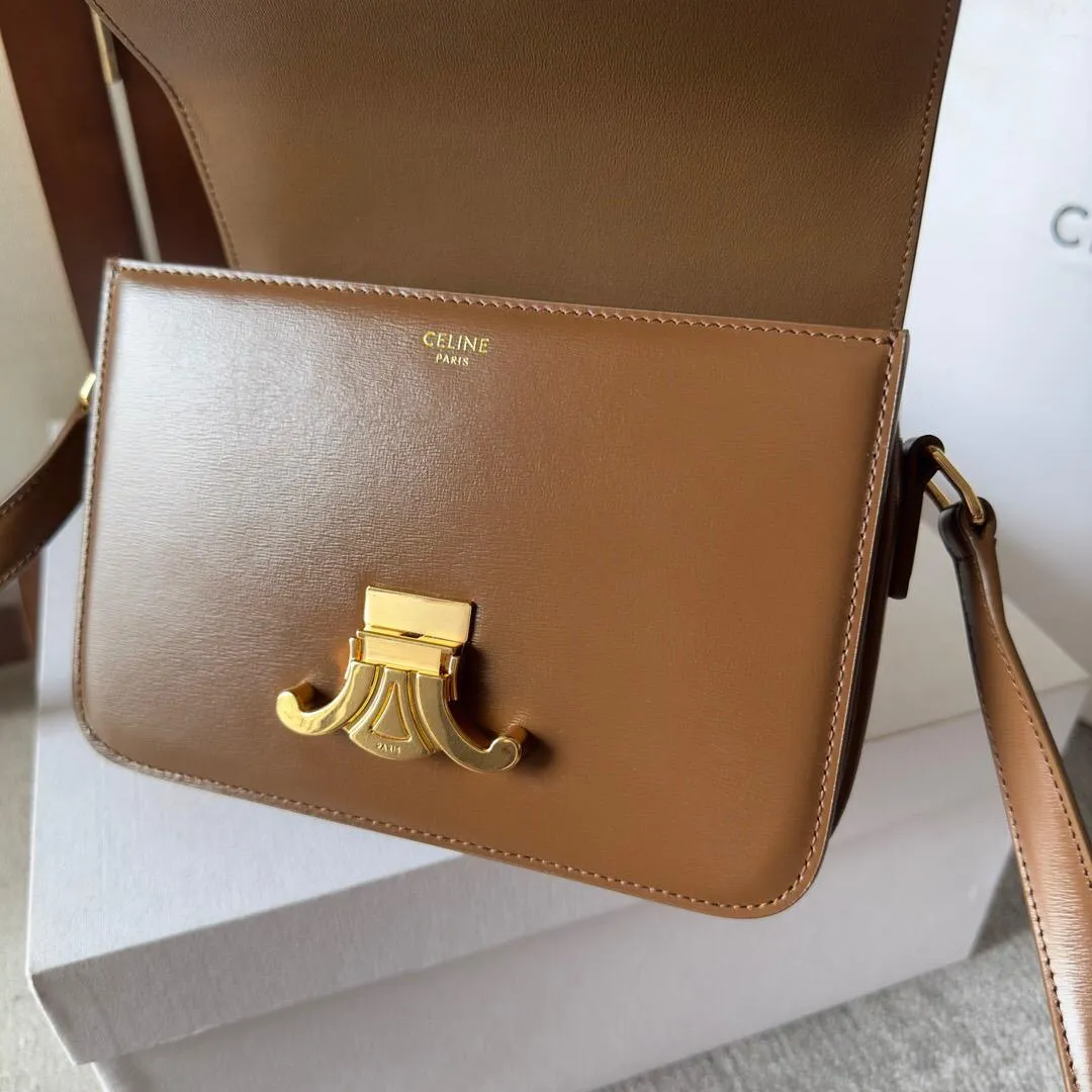 Celine Brown Leather Medium Triomphe Shoulder Bag Celine - Image 9