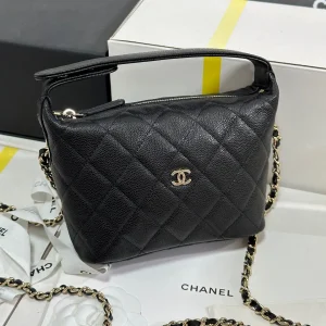 Chanel 25C Quilted Chain Hobo Black Caviar