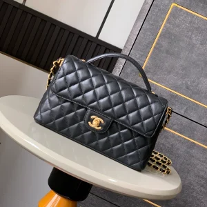 Chanel Black Lambskin GHW Top Handle Mini Rectangular