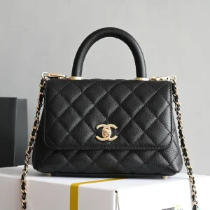 Chanel Black Quilted Caviar Leather Small Coco Top Handle Bag Chanel