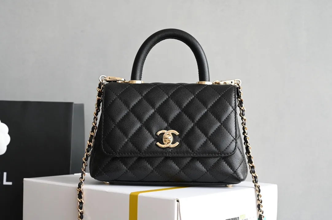 Chanel Black Quilted Caviar Leather Small Coco Top Handle Bag Chanel