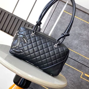 Chanel Black Quilted Leather Cambon Ligne Bowler Bag
