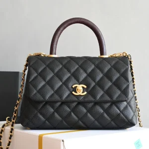 Chanel Navy Blue/Burgundy Quilted Caviar Leather Mini Coco Top Handle Bag Chanel