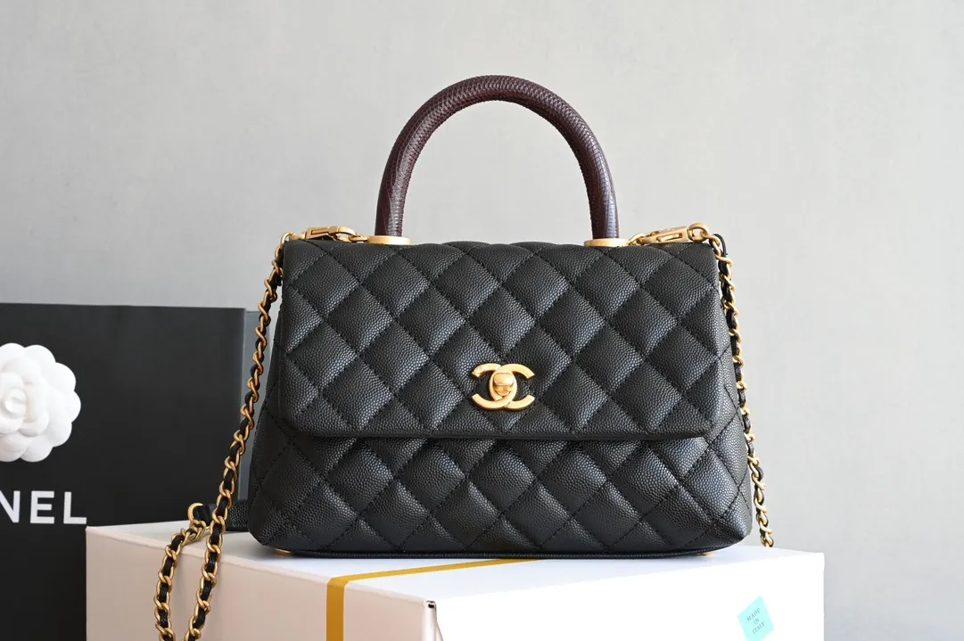 Chanel Navy Blue/Burgundy Quilted Caviar Leather Mini Coco Top Handle Bag Chanel