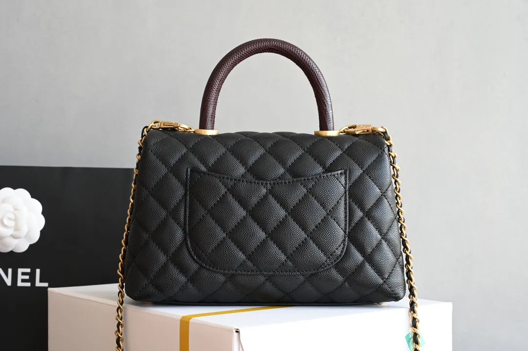 Chanel Navy Blue/Burgundy Quilted Caviar Leather Mini Coco Top Handle Bag Chanel - Image 4