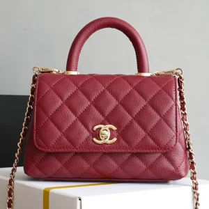 Chanel Burgundy Quilted Caviar Leather Small Coco Top Handle Bag Chanel