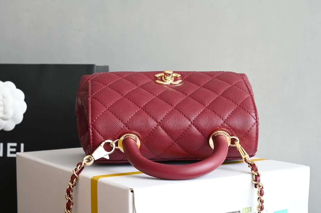 Chanel Burgundy Quilted Caviar Leather Small Coco Top Handle Bag Chanel - Image 6