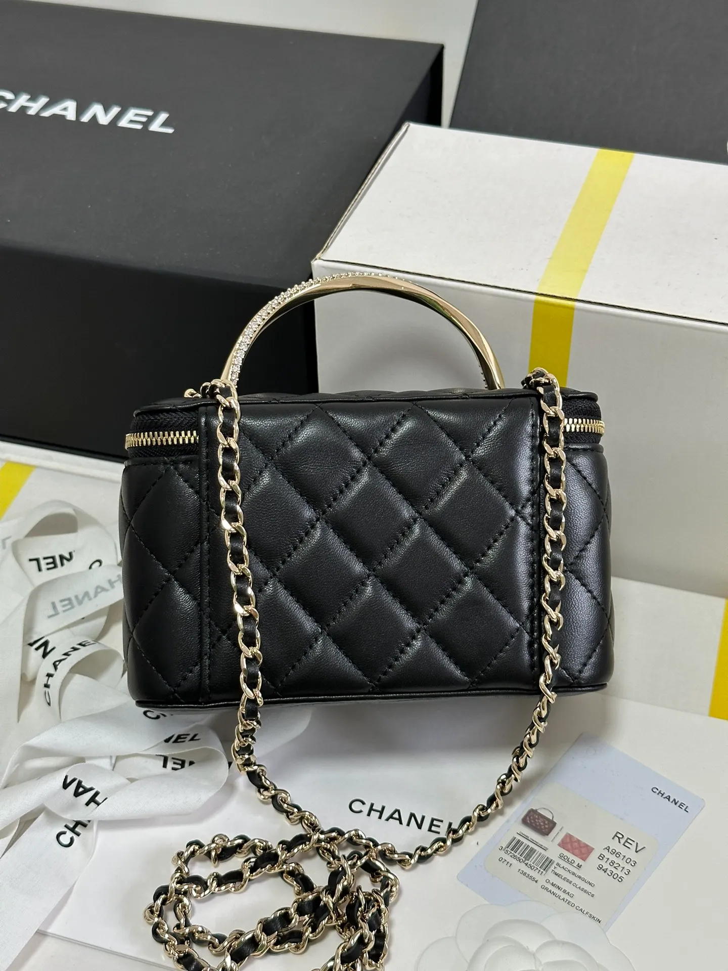 Chanel Classic Black Lambskin Top handle Vanity Bag - Image 10