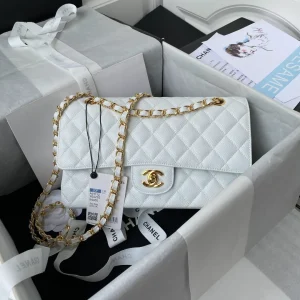 Chanel Classic Medium Flapbag Golden Hardware White