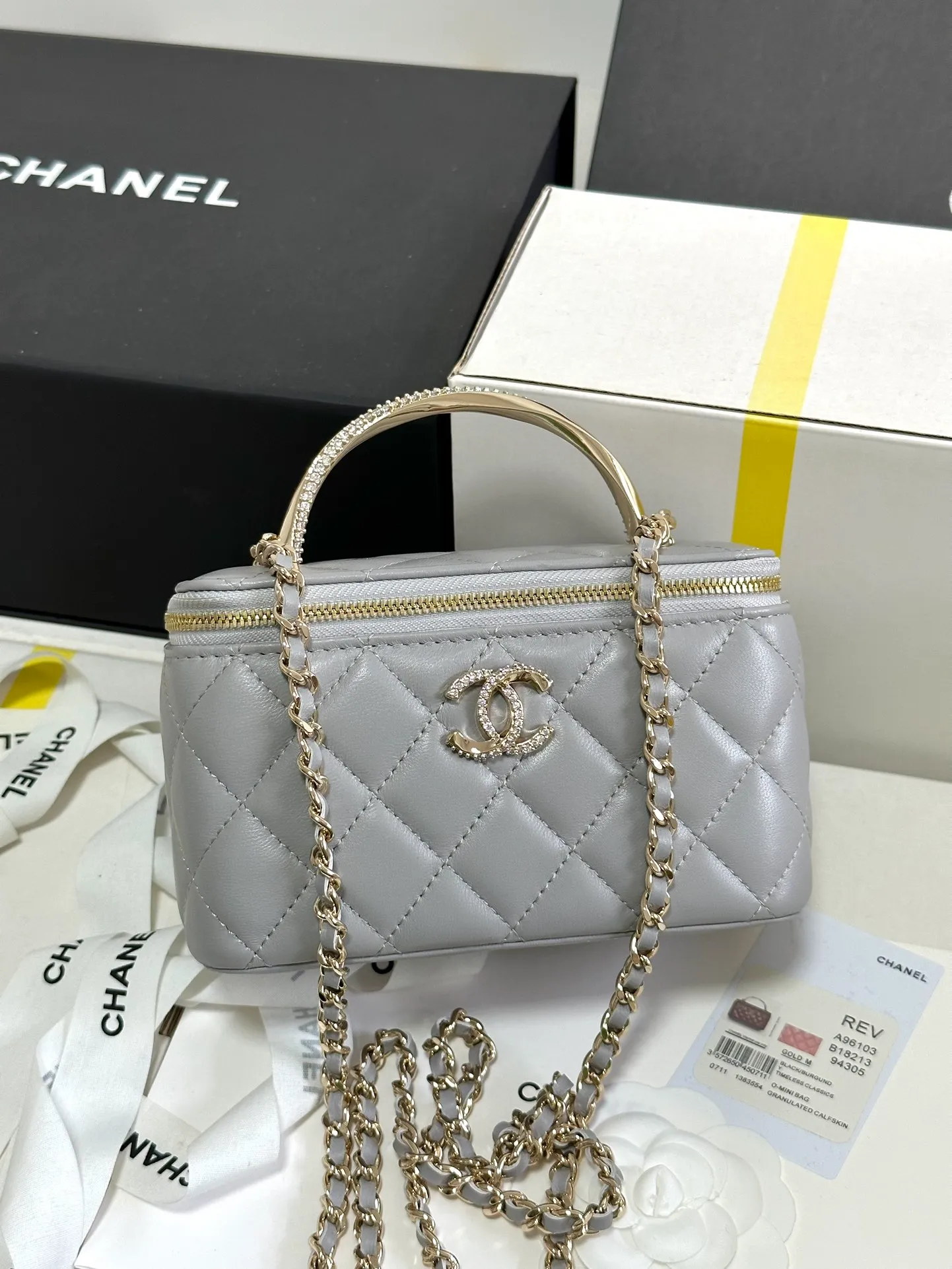 Chanel Grey Quilted Lambskin - Image 9