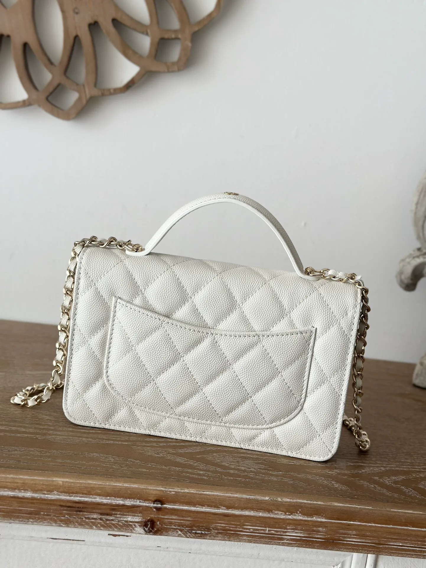 Chanel Mini Flap bag with Top Handle white Cavia - Image 6