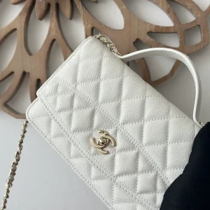 Chanel Mini Flap bag with Top Handle white Cavia