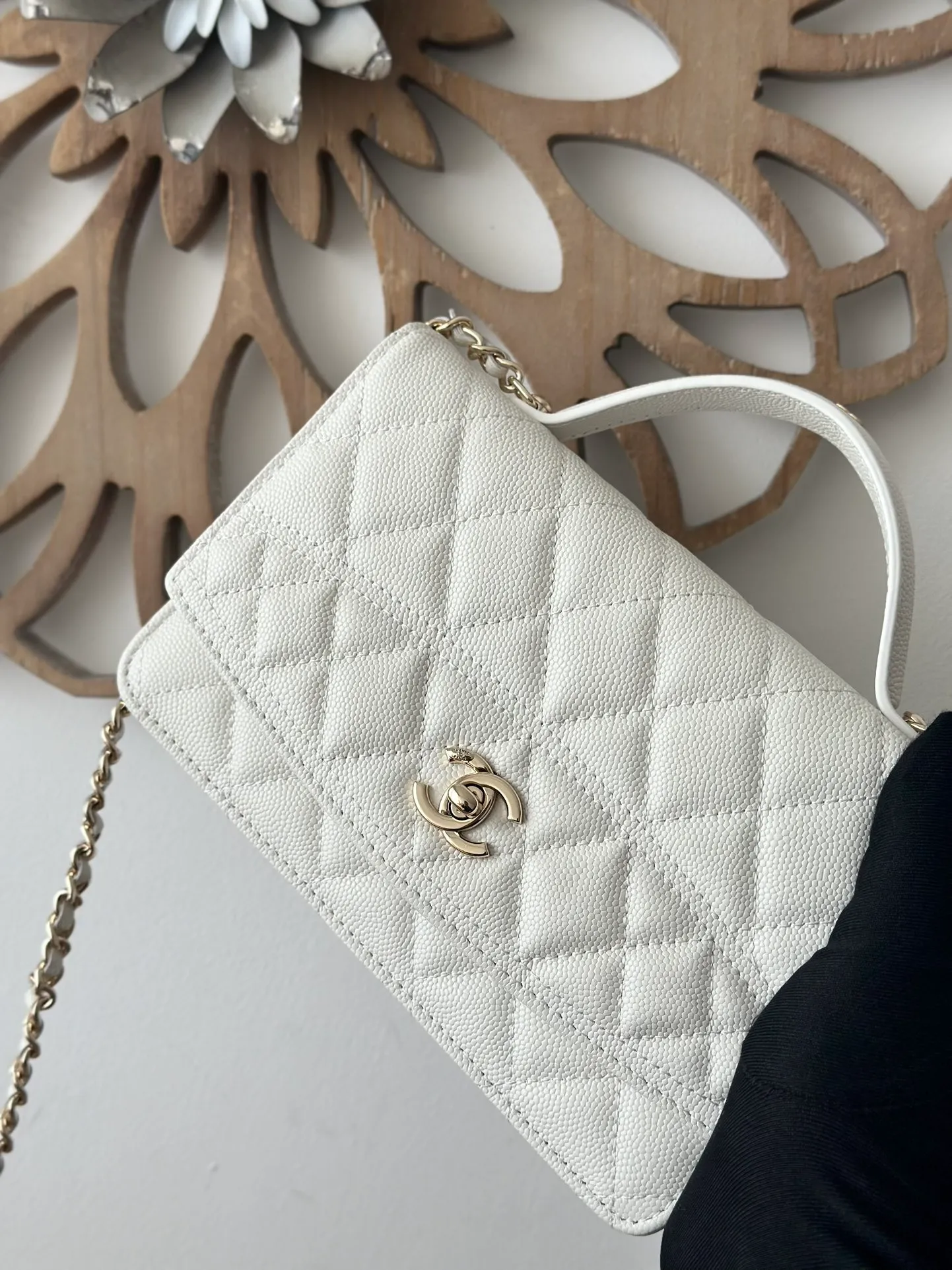 Chanel Mini Flap bag with Top Handle white Cavia