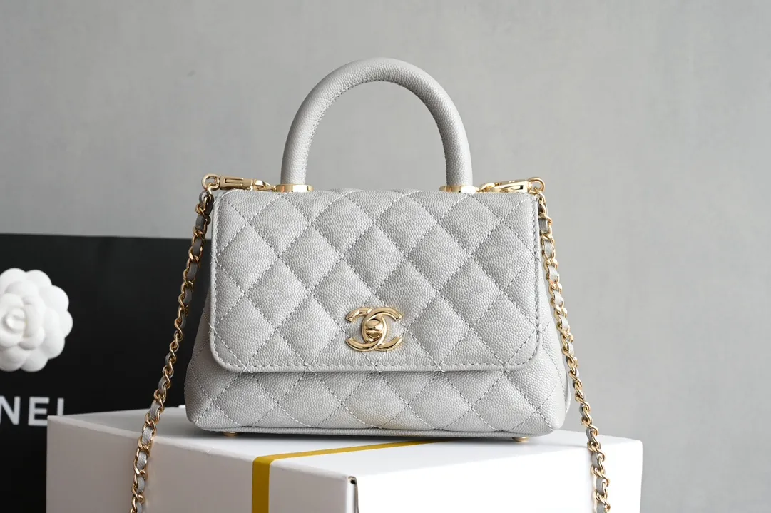 Chanel Pale Blue Extra Mini Coco Top Handle Bag in Caviar Leather
