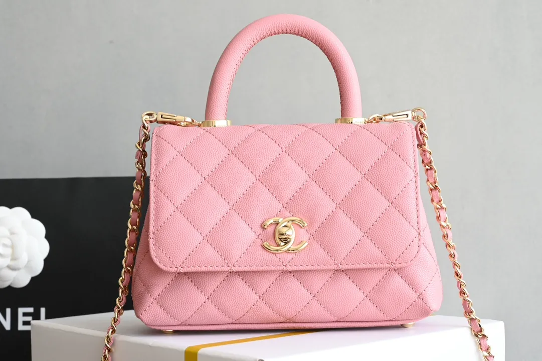 Chanel Pink Quilted Caviar Leather Mini Coco Top Handle Bag Chanel