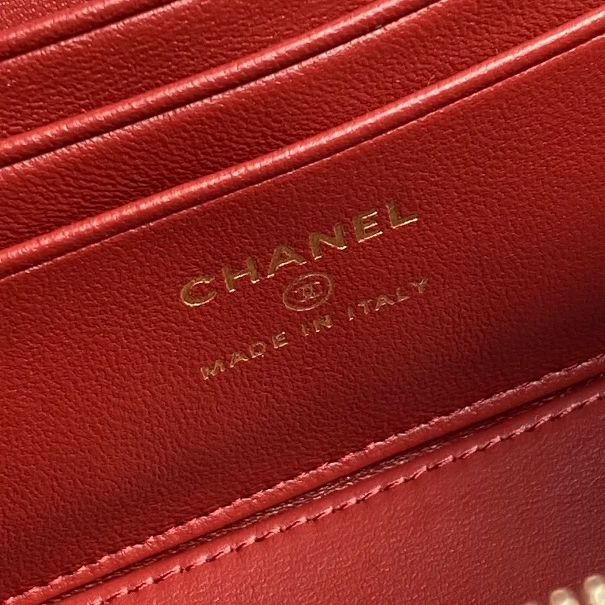 Chanel Red Quilted Lambskin Top Handle Long Vanity Case Aged Gold Hardware - Image 9