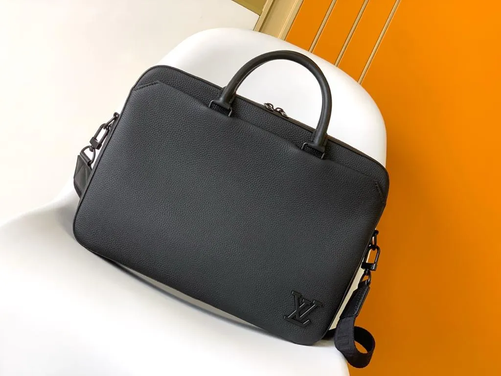 Louis Vuitton Alex Briefcase in Taiga Cowhide Leather Black