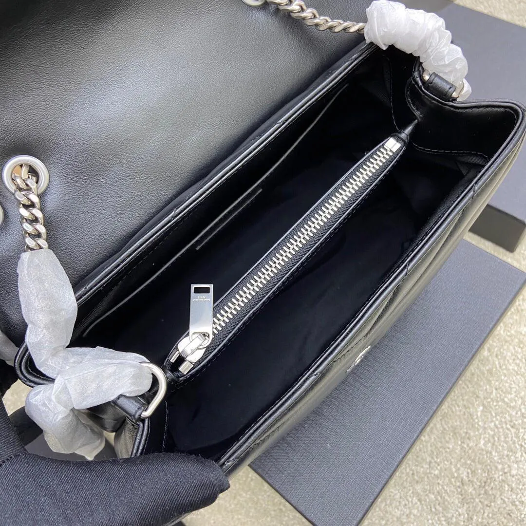 SAINT LAURENT Calfskin Y Quilted Monogram Small Loulou Chain Satchel Black - Image 5