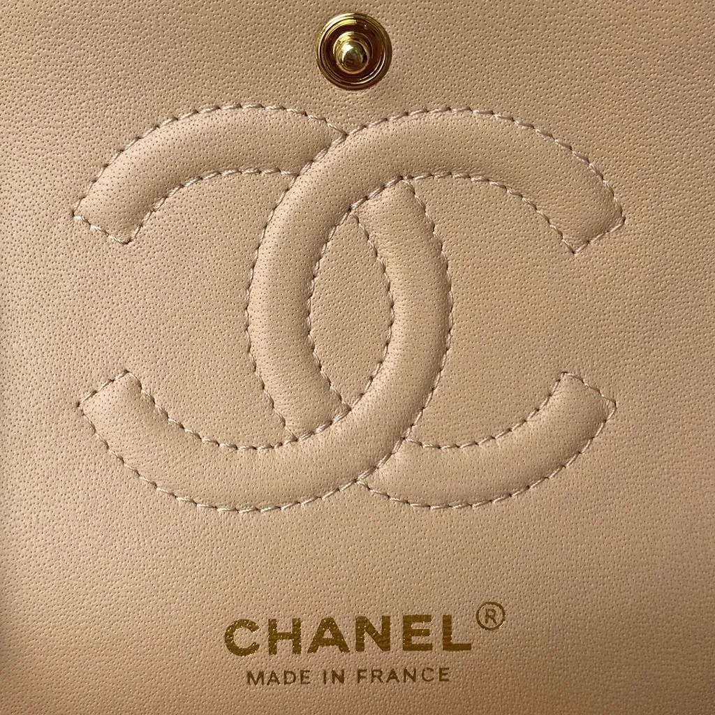 Chanel Beige Quilted Caviar Leather Medium Classic Double Flap Bag - Image 3