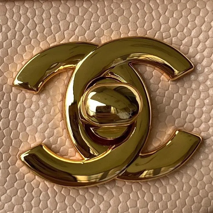Chanel Beige Quilted Caviar Leather Medium Classic Double Flap Bag - Image 9