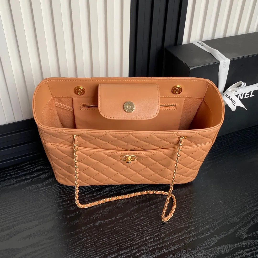 24K Shopping Bag 32cm Brown Calfskin Gold Hardware - Image 4