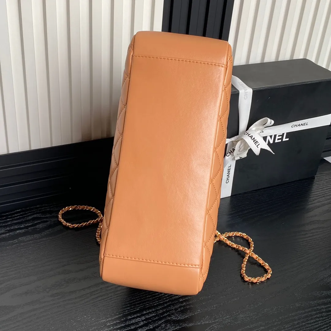 24K Shopping Bag 32cm Brown Calfskin Gold Hardware - Image 6