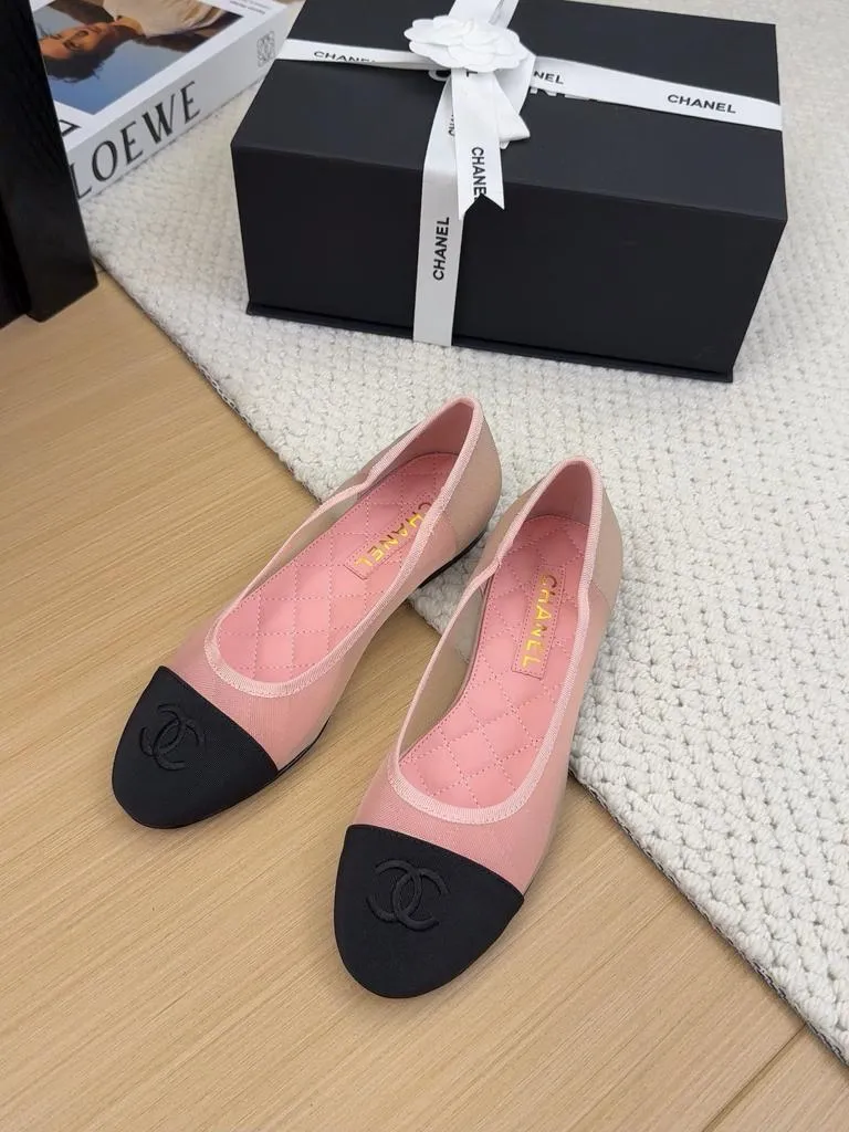 CHANEL 25P CC Two Tone Mesh Grosgrain Cap Toe Ballerina Ballet Flat Shoes Pink - Image 2