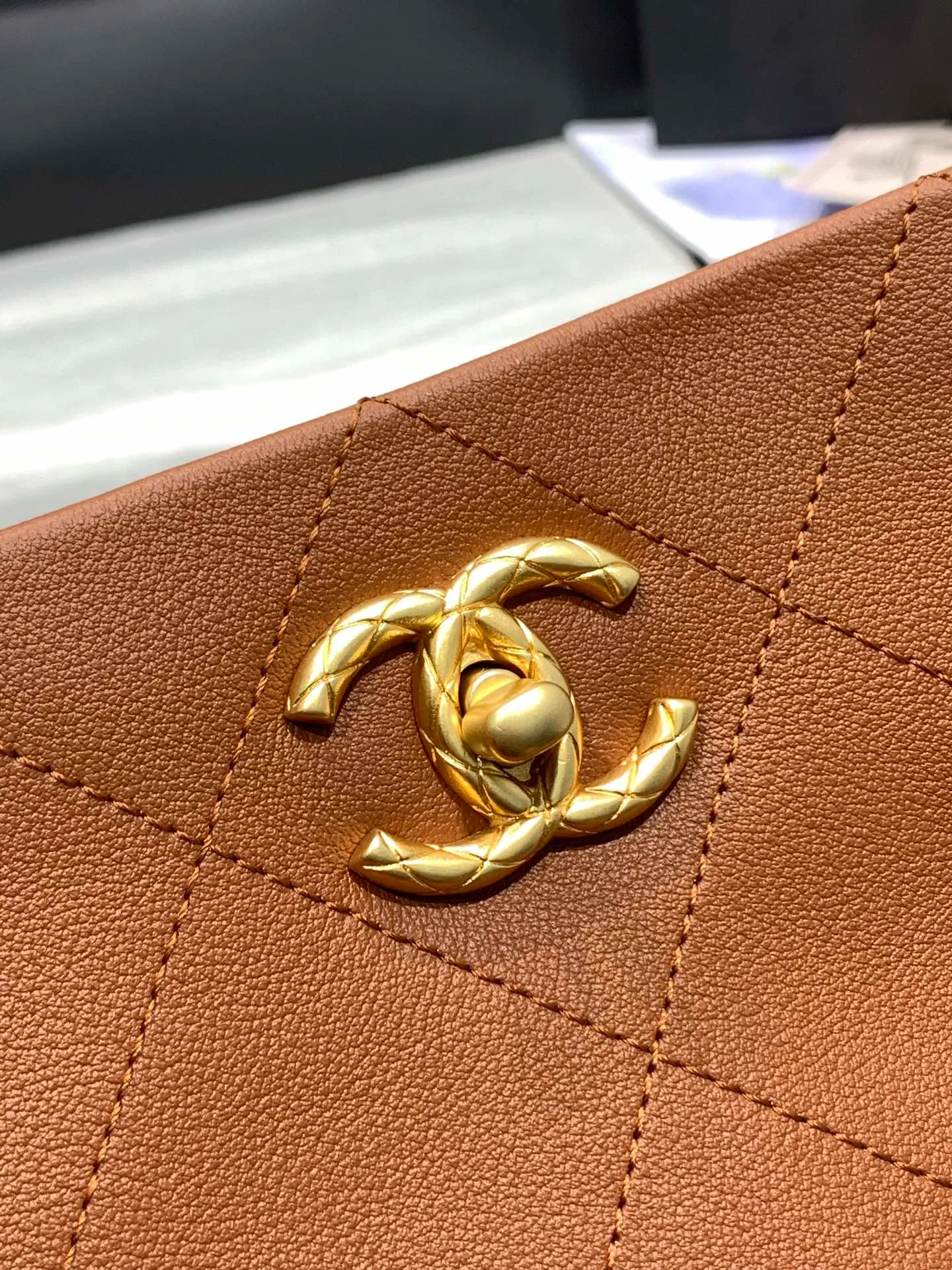 CHANEL Calfskin Quilted Braided Handle Chain Hobo Brown - Image 6